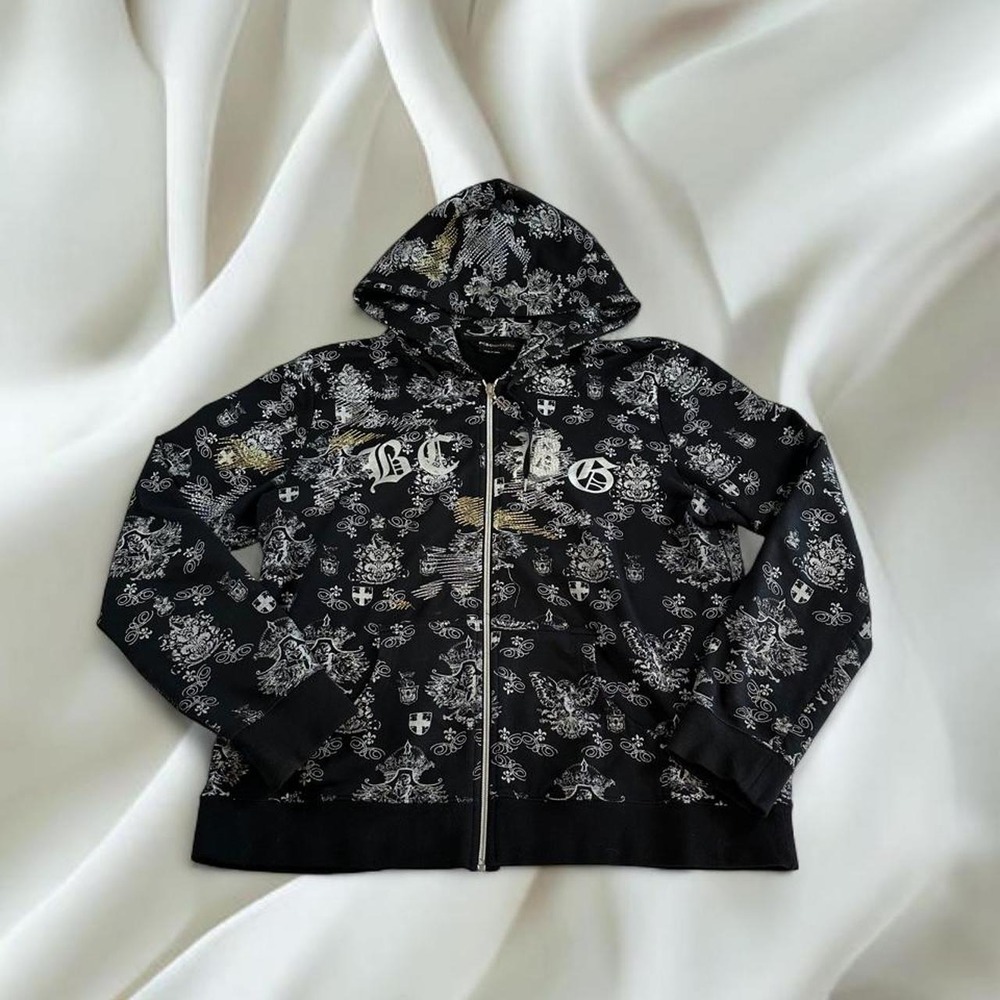 BCBG black white all over graphic zip-up jacket y2k mcbling grunge punk